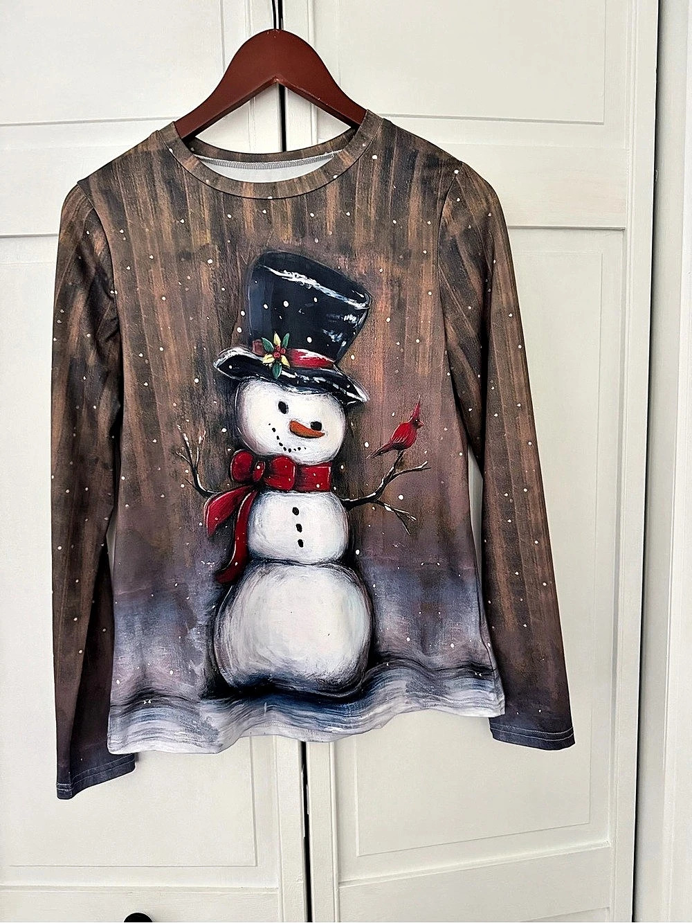 SHEIN Snowman Long Sleeve Top in Brown & White Like New